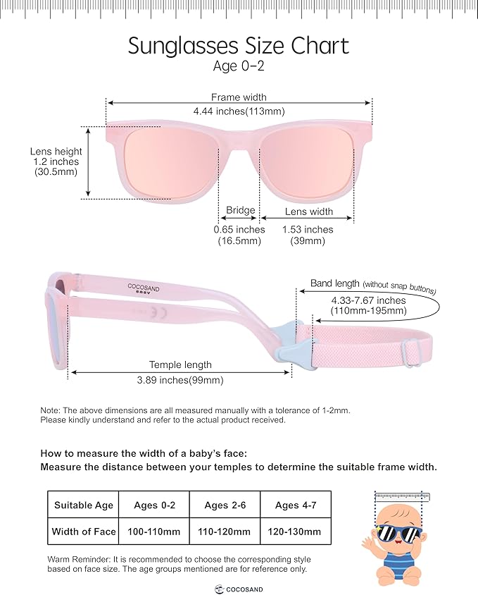 COCOSAND Flexible Baby Sunglasses with Strap Polarized UV Protection for Toddler Infant Newborn Boy Girl Age 0-24 Months