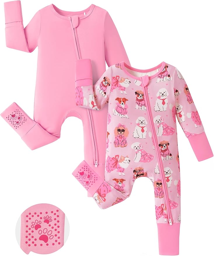 PATPAT Baby Footie Romper with Mittens for Boy and Girl, Anti-Slip & 2-Way Zipper, Long Sleeve, Viscose from Bamboo, Outfit