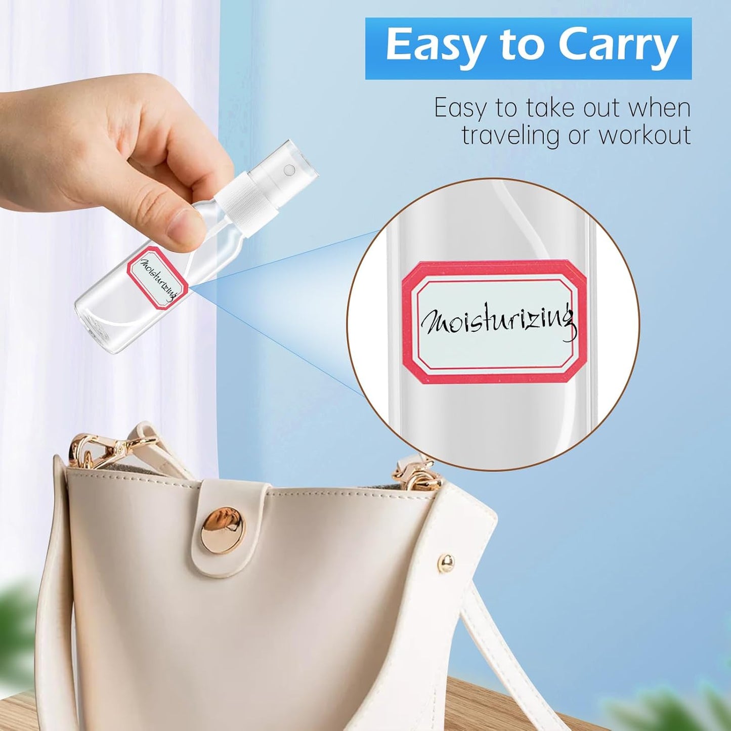 Spray Bottles, 2.7oz/80ml Clear Empty Fine Mist Plastic Mini Travel Bottle Set, Small Refillable Liquid Containers with 2pcs Funnels and 24pcs Labels (6 Pack)