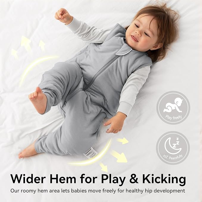 Rayon Made From Bamboo Sleep Sack 3t-4t 0.5 Tog Ultra Soft Summer Toddler Sleep Sack 36-48 Months with Feet 2-Way Zipper Lightweight Baby Sleeping Bag with Legs Thin Baby Wearable Blanket-Gray
