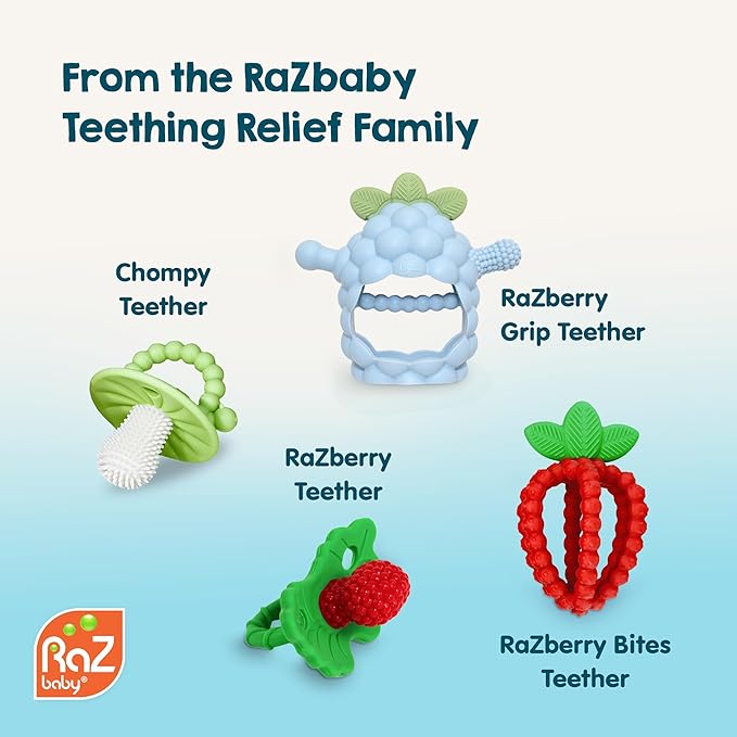 RaZbaby RaZberry Grip Silicone Teether Toy for 3M+ | Drop Resistant Hand Held Teether for Babies and Infants - Designed by Nature with Our Patented BerryBumps Multitextured Design | 3M+, Pink