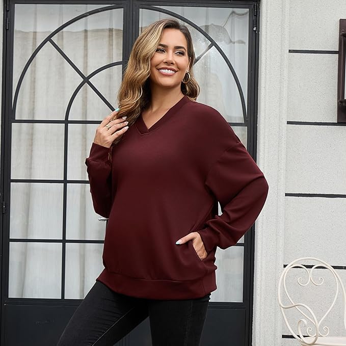 GINKANA Maternity Long Sleeve Shirts V Neck Sweatshirt Casual Tunic Tops Pregnancy Pullover with Pockets