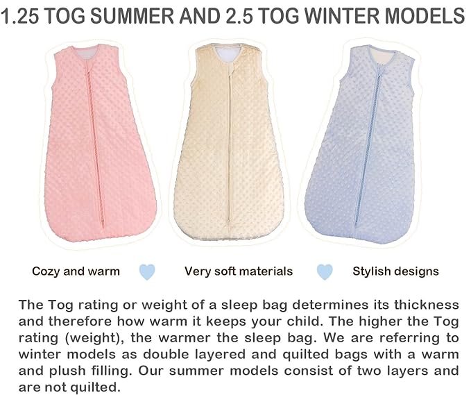 BABYINABAG Very Warm 2.5 Tog Quilted Winter Model Baby Sleep Bag or Sack, Plush Minky Dot for Infants and Toddlers (Large (22 mos - 3T))