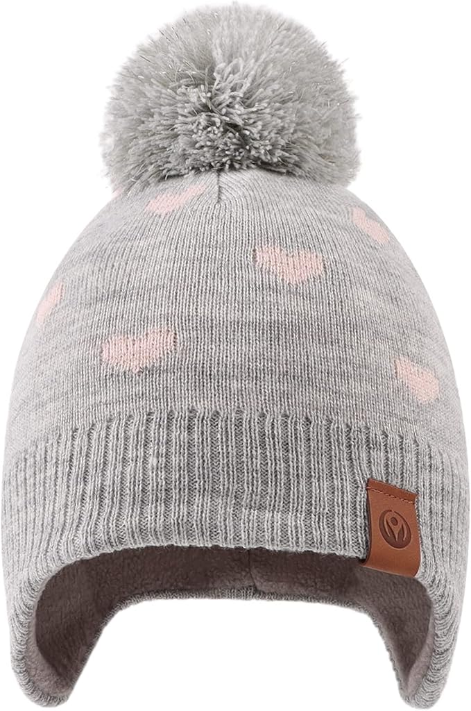 JANGANNSA Knitted Baby Hat Scarf Set Winter Warm Boys Girls Beanie Fleece Lining Toddler Kids Hats with Pompom