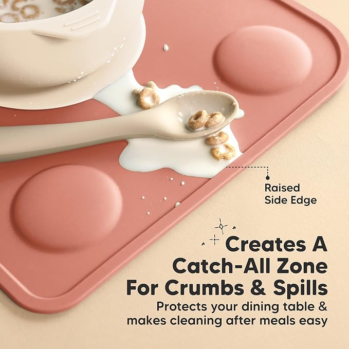 KeaBabies 2-Pack Silicone Placemats for Toddlers - 12x9 Non Slip Suction Baby Silicone Placemat for Kids Eating, Easy to Clean, Busy Travel Baby Mat for Dining Table, Food Grade/BPA-Free (Roseate)
