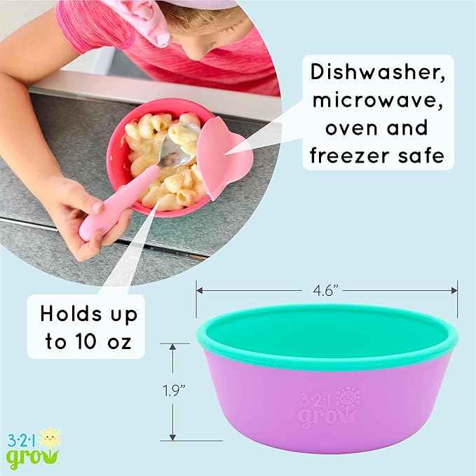 Silicone Easy Scoop & Hold Bowl Set – Adaptive Baby & Toddler Feeding Bowls with Clip-On Rim and Handle – Helps Build Independence & Coordination – 2 Pack – Dishwasher Safe (Watermelon)
