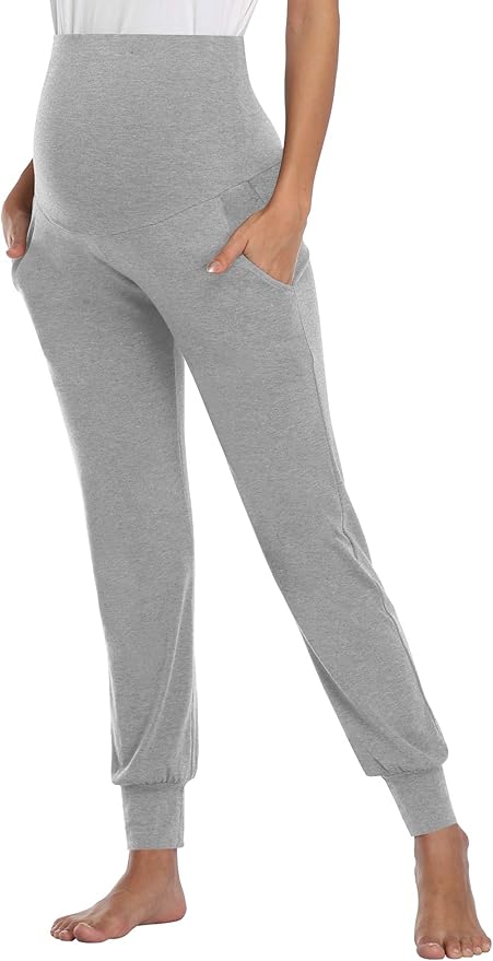 AMPOSH Women's Maternity Pants Stretchy Lounge Workout Pants Casual Loose Comfy Pregnancy Joggers with Pockets