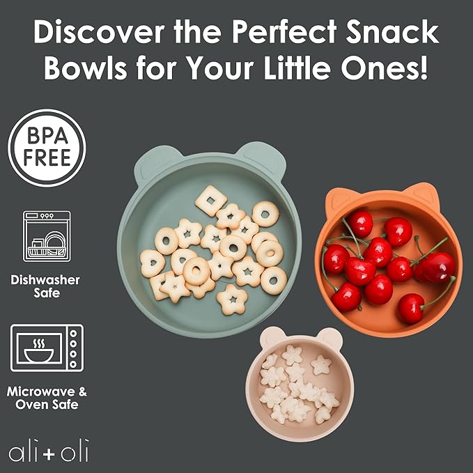 Ali+Oli Children's (3pc) Stackable Snack Bowl Set (Citrus Splash) BPA Free Food-Grade Silicone Bowls for Infant & Toddler