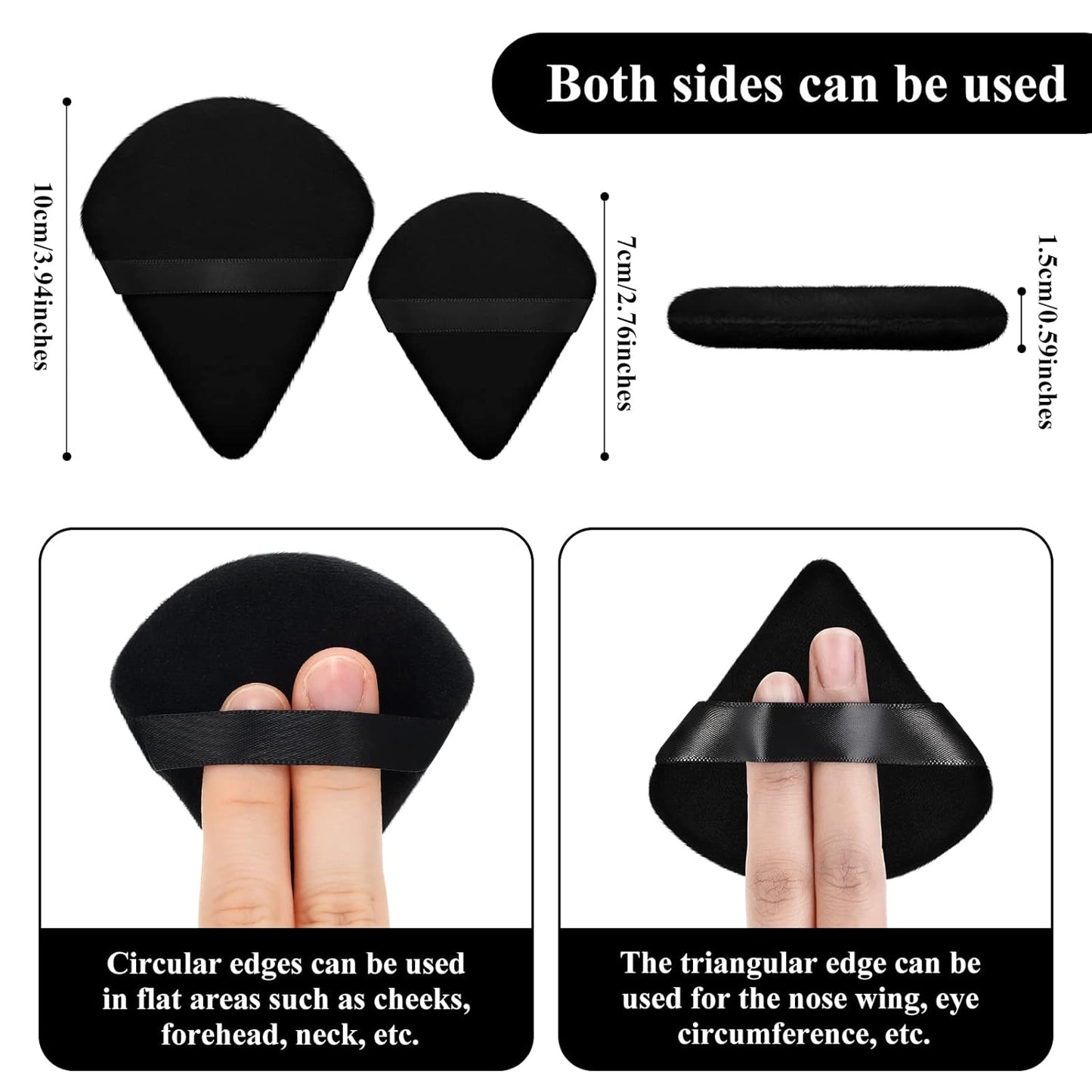 Maitys 12 Pieces Powder Puff Triangle Face Makeup Cosmetic for Loose Powder Soft Body Washable Reusable Foundation Sponge Mineral Wet Dry Makeup Tool for Women(Large, Small,Black, Nude Color)