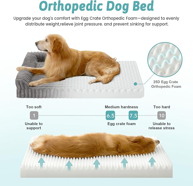 Cute Dog Bed for Extra Large Dogs, Faux Rabbit Fur Orthopedic Foam Dog Bed - Image 3