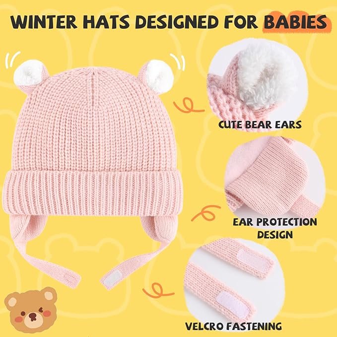 Duoyeree Cozy Baby Beanie with Earflaps and Fleece Lining - Winter Hat for Baby Boys & Girls
