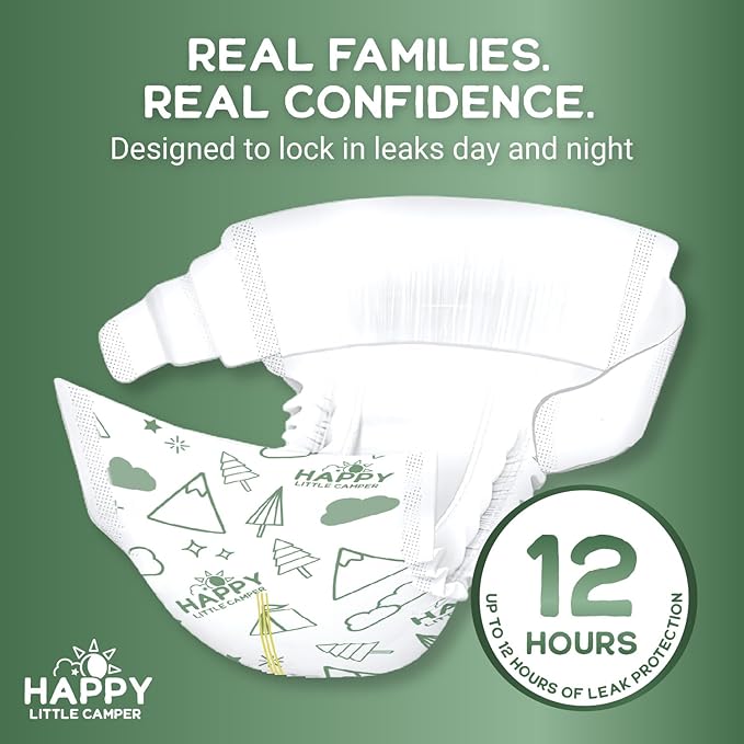 Happy Little Camper Super Saver Diapers, Size 3, 100 Count | Budget-Friendly Disposable Baby Diapers for Sensitive Skin | Hypoallergenic, Fragrance-Free, Ultra Absorbent
