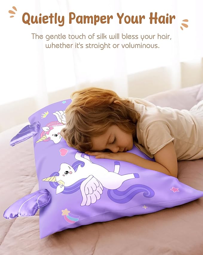 Toddler Pillowcases 13"x18" for Kids - Cute Cartoon Soft Breathable Silk Pillow Cases for Hair and Skin with Hidden Zipper for Girls Fun Kawaii Design for Bedding, Two Unicorns