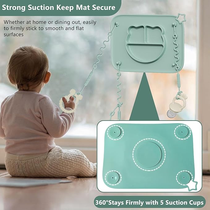 2 Pack Silicone Baby Placemats with Non-Slip Strong Suction Base and Anti-Drop 8 Stretchable Straps, BPA Free Food Grade Silicone Table Mats for Babies Toddlers, High Chair, Dining Tables,Pink+Purple