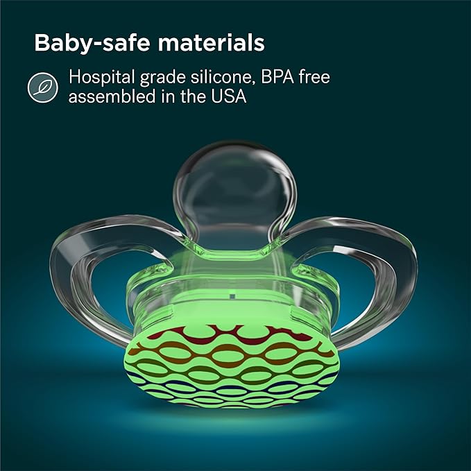 Smilo Baby Pacifier with Orthodontic Design for Healthy Dental Development - Stage 3 for Babies 9+ Months - Pack of 3X 100% Silicone Pacifiers BPA Free - Glow-in-The-Dark