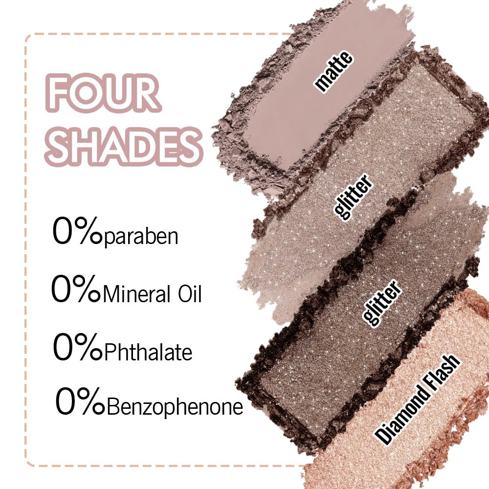 4 Colors Matte Shimmer Eyeshadow Palette for Eye Makeup, Rose Gold Dark Brown Gray Eyeshadow Quads Velvety Pigmented Blendable Matte, Talc-Free