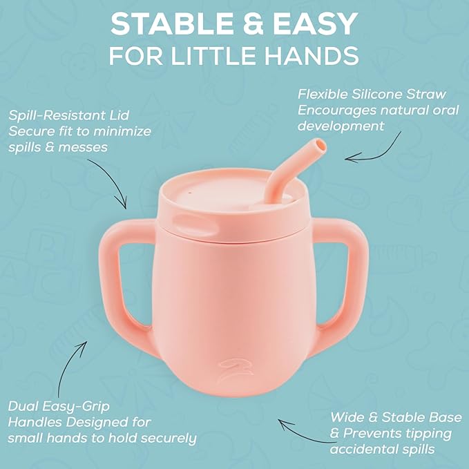3-in-1 Silicone Training Cup with Straw & Lid - Baby Led Weaning Transition Sippy Cups for 6+ Month Old - Spill Proof Training Cup for Baby - BPA-Free Transition Sippy Cups (Sky Blue)