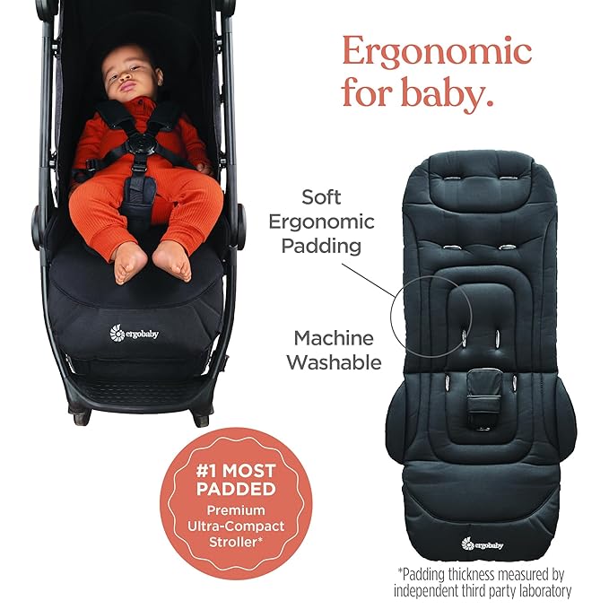 Ergobaby Metro+ Compact Baby Stroller, Lightweight Umbrella Stroller Folds Down for Overhead Airplane Storage (Carries up to 50 lbs), Car Seat Compatible, Slate Grey