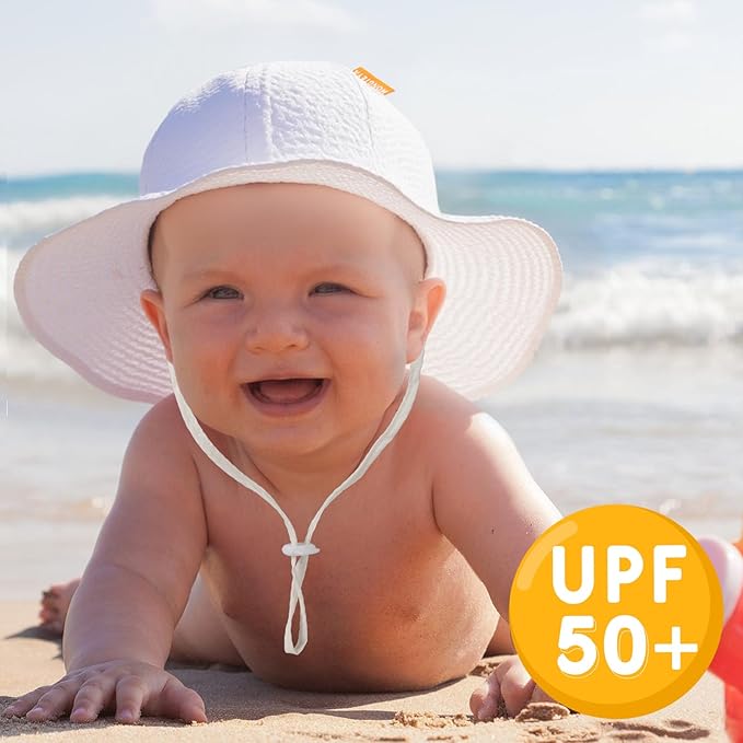HONGTEYA Baby Sun Hat Toddler Girl Beach Hat Adjustable Outdoor Summer Hat UPF 50+ Sun Protection Wide Brim Infant Kids