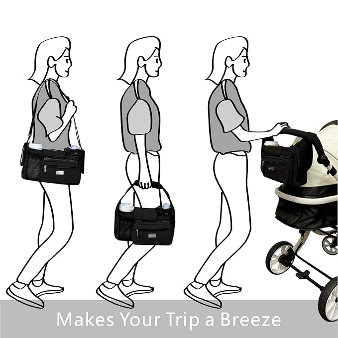 TOPDesign Universal Baby Stroller Organizer, Stroller Caddy with Detachable Mesh Bag & Heightened Insulated Cup Holders & Non-Slip Secure Hooks Accessories, Fits Most Strollers (Green Bandanna)