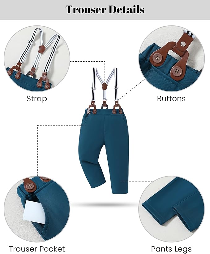 nilikastta Boy Suit Toddler Boy Outfit Boy Dress Shirt with Bowtie/Suspender Pants Gentleman Wedding Outfits 1-10 Years