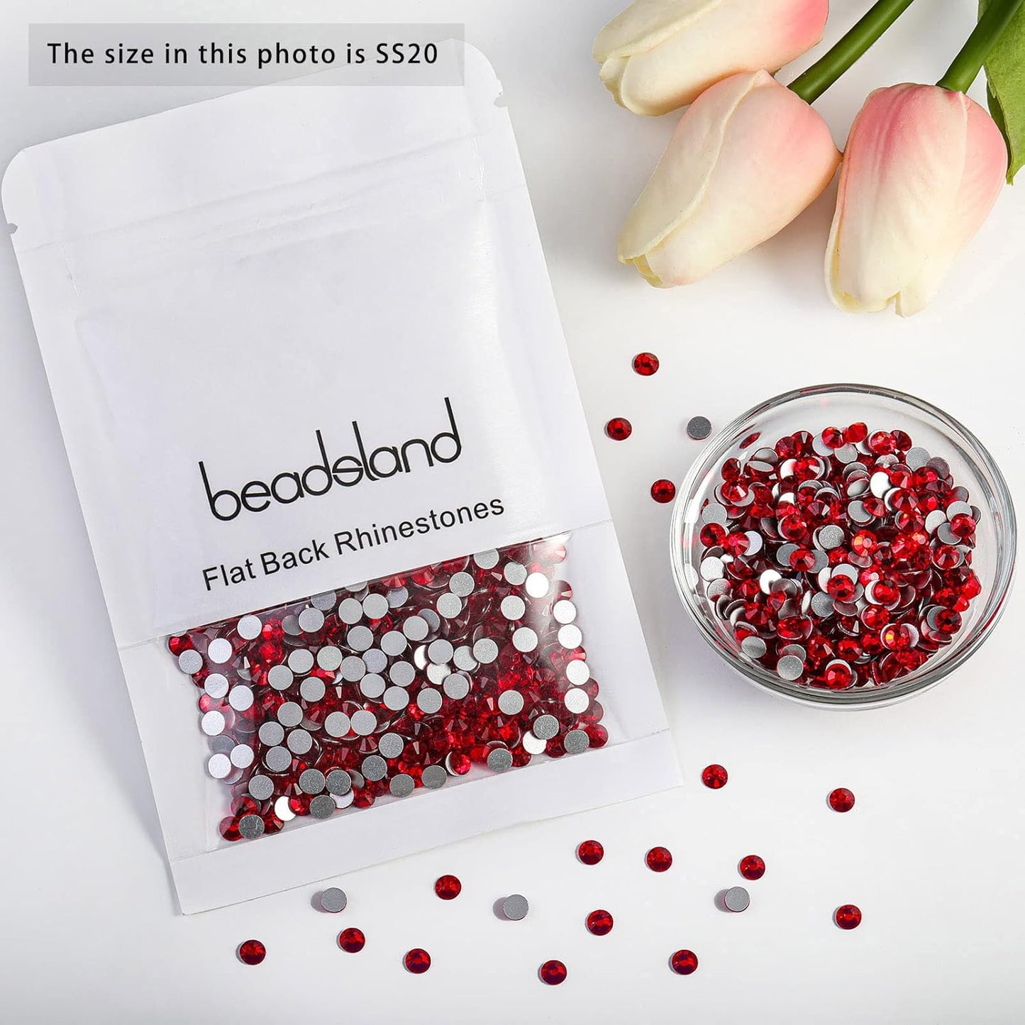 beadsland 144pcs Flat Back Crystal Rhinestones Round Gems for Nail Art and Craft Glue Fix, Light Siam, 10mm, SS50/144pcs