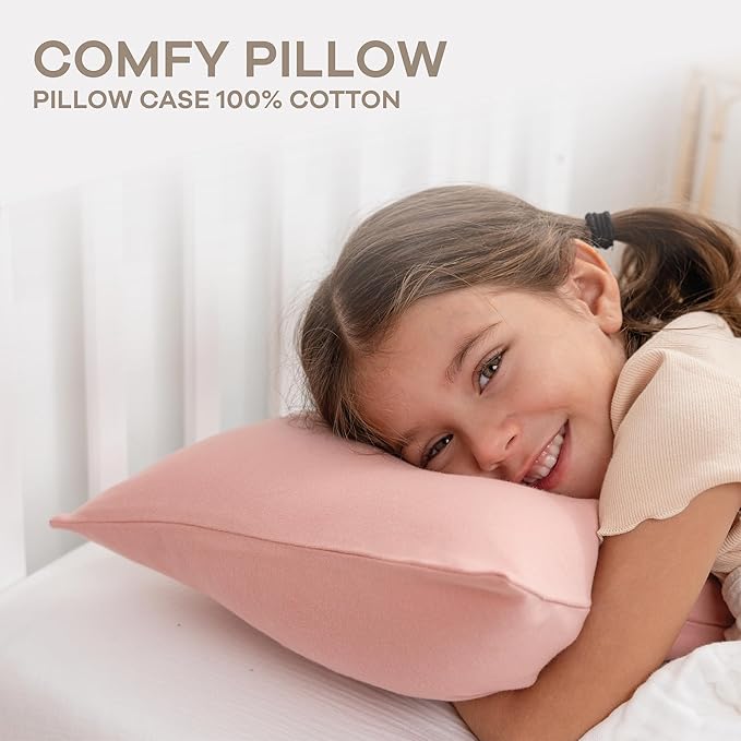Comfy Cubs Toddler Pillow with Cotton Pillowcase, 13 x 18 in - Travel and Sleep Support for Kids - Lightweight, Breathable Microfiber Fill - Soft and Cozy Small Pillow for Toddlers - Blush
