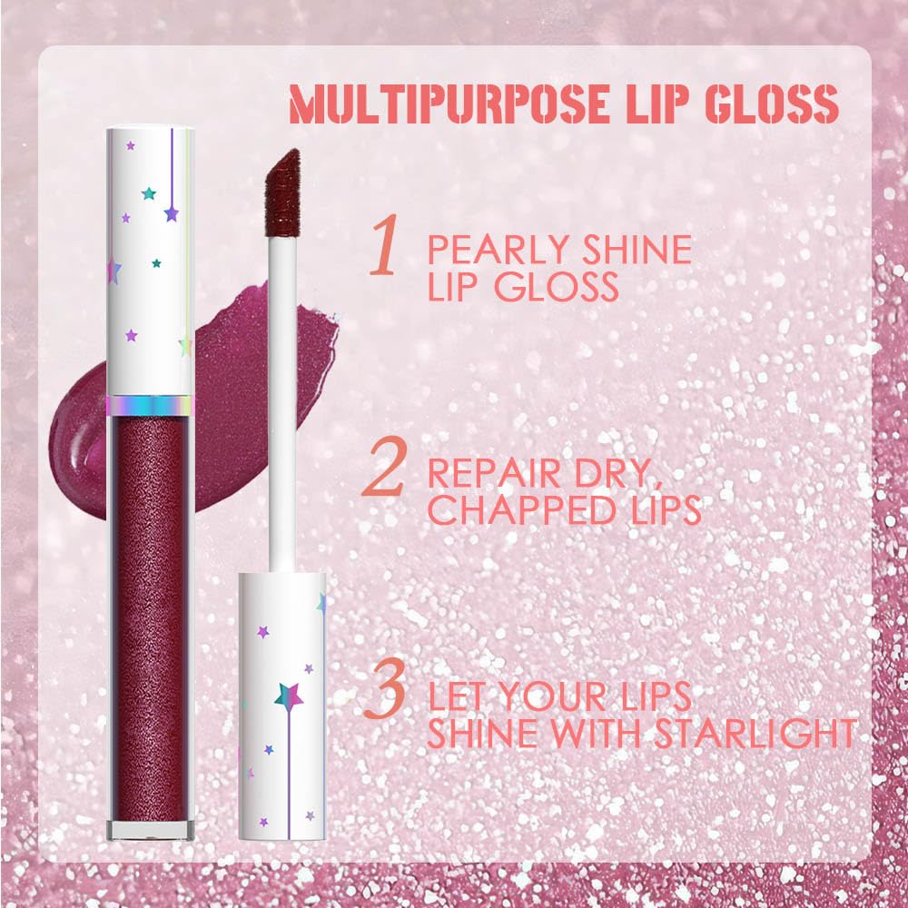 evpct 1Pcs Dark Wine Red Metallic Shimmer Glitter Lip Gloss Liquid Lipstick Long Lasting Waterproof 24, Glitter Pearlescent Metallic Sparkly Liquid Lipsticks Lip Stains Makeup Set for Women 02