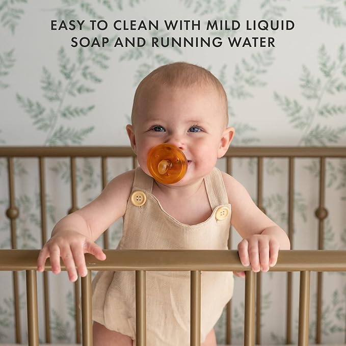 Natursutten Pacifiers 6-12 Months - 2-Pack Original Shield Round Nipple Natural Rubber Safe & Soft BPA-Free Pacifier for Breastfeeding Babies - Newborn Pacifiers Made in Italy