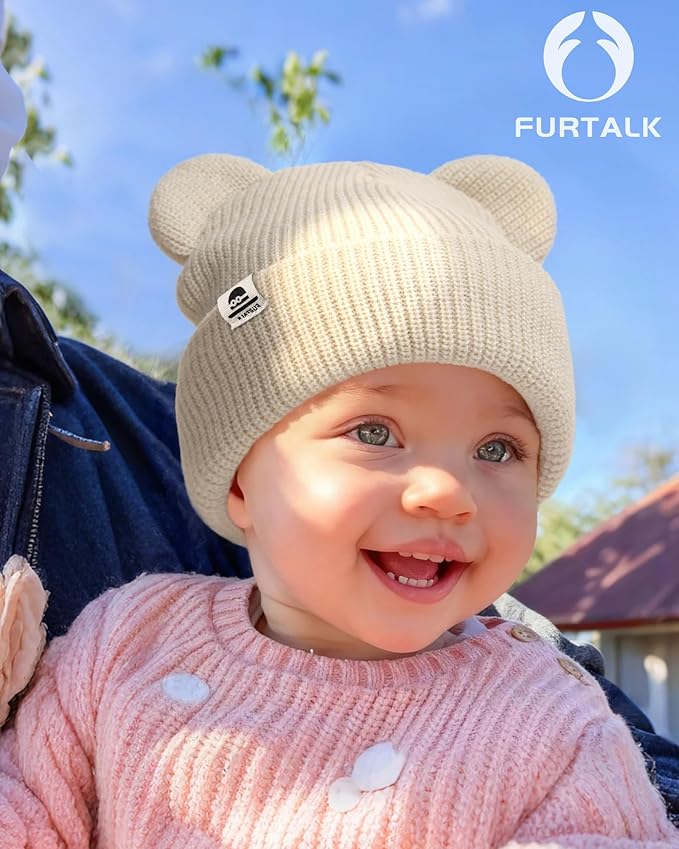 FURTALK Baby Beanie Winter Hat with Bear Ear for Infant Toddler Boys Girls Soft Knitted Skull Cap