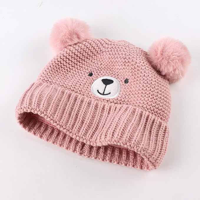 JANGANNSA Cute Bear Baby Beanie Pompom Baby Boys Hat Infant Toddler Winter Knitted Beanies for Girls