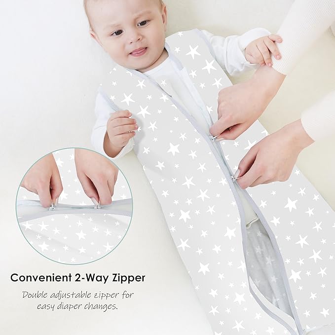 Cute Castle Baby Sleep Sack 12-18 Months - Lightweight 100% Cotton 2-Way Zipper TOG 0.5 Infant Wearable Blanket, Newborn Essentials Toddler Sleep Clothes, 3 Pack(Gray, Letters, Stars)