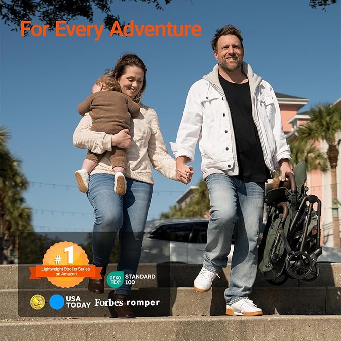 MAMAZING Lightweight Baby Travel Stroller with Carbon Fiber Frame, Compact & Airplane-Friendly, One-Handed Folding Design, 11.6 lbs, Perfect for Toddlers, Organizer & Cushion Included, Green