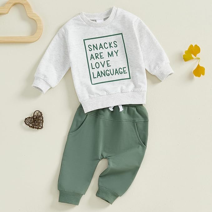 Toddler Baby Boy Fall Winter Outfit Long Sleeve Letter Print Sweatshirts and Jogger Pants Infant Boy Clothes
