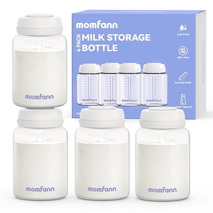 Breastmilk Storage Bottle 4 Pack, 10oz Milk Storage Bottle – Wide-Neck Fit for Most Nipples, Leak-Proof, BPA-Free, for Fridge & Travel