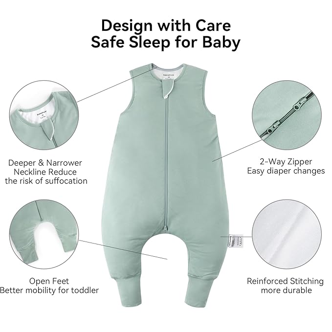 BubblePanda Rayon Made from Bamboo Toddler Sleep Sack with Feet 0.5 Tog Ultra Soft Toddler Sleeping Sack 3t-4t Baby Sleep Bag Walker Wearable Blanket with Legs 2-Way Zipper Lightweight