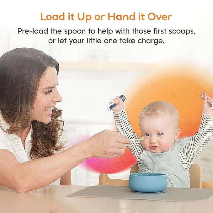 NumNum Baby Spoons Set, Baby Essentials Pre-Spoon GOOtensils for 6+ Months, First Stage Self-Feeding Spoons for Baby Led Weaning (BLW), Silicone Toddler Utensils, BPA-Free, 2 Pack Blue/Red