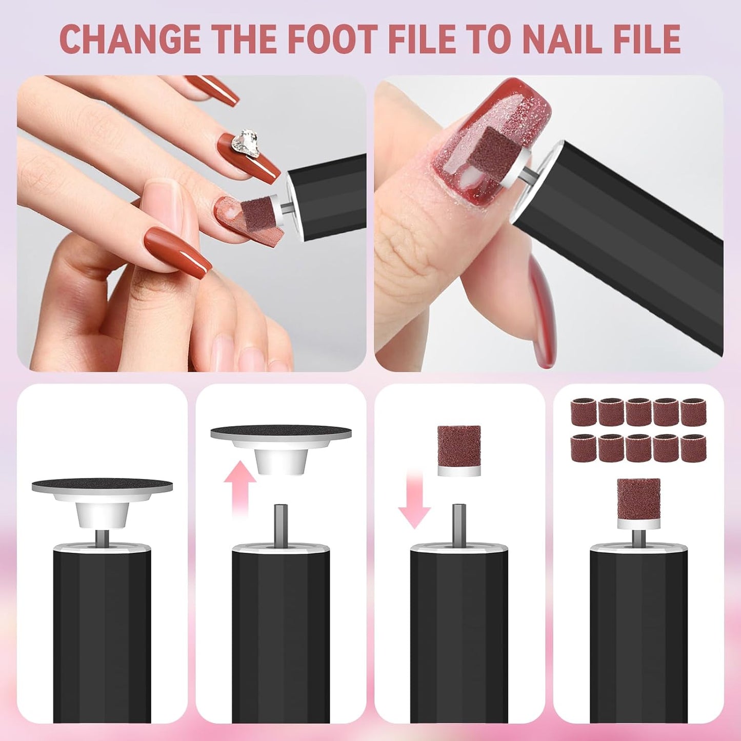 Electric Foot Callus Remover, 2-in-1 Electric Foot Filer/Nail Filer, Callus Remover for Feet with 40Pcs+10Pcs Sandpaper Discs, Professional Pedi Feet Care Perfect for Dead Skin Calluses Gift (Black)