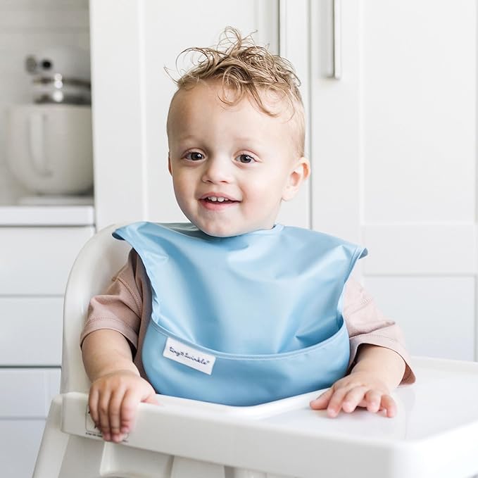 Tiny Twinkle Mess Proof Baby Bibs for Eating – Waterproof, Wipeable Toddler Bibs with Pocket – Baby Food Bibs for Girls & Boys(3 Pack,Sea, Dino)