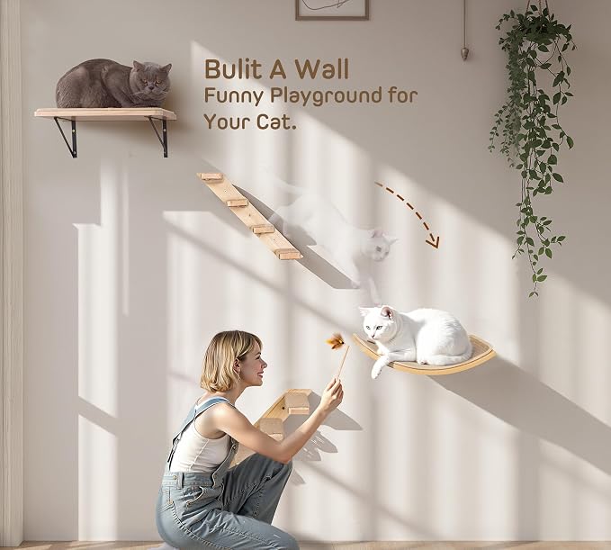 Wall Mounted Cat Shelves Set for Large Cats, 4 Piece Wood Cats Wall Furniture - Image 2