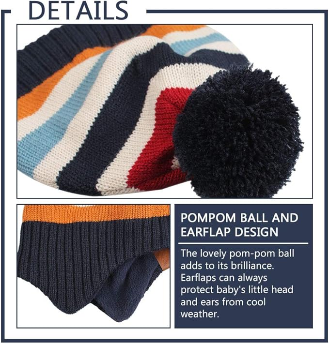 JANGANNSA Knitted Baby Hat Scarf Set Winter Warm Boys Girls Beanie Fleece Lining Toddler Kids Hats with Pompom