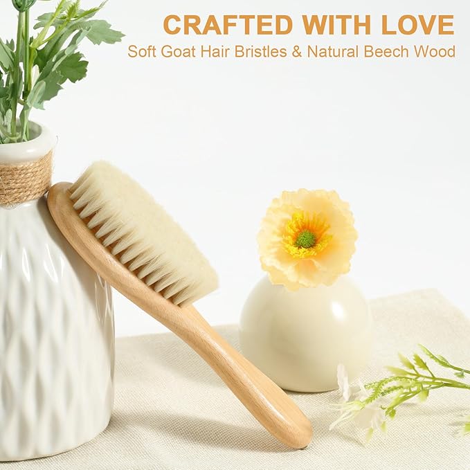 Soft Baby Hair Brush Toddler Hair Brush Soft Bristle Hair Brush with Wooden Handle Soft Bristle for Newborn Hair Brush for Wet Dry Hair Styling Hair Accessories