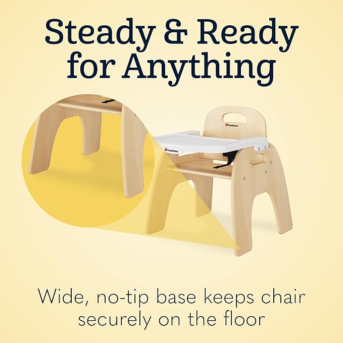 Foundations Easy Serve Low Wood Feeding Chairs Multipack, Adjustable Harness, Removable Dishwasher Safe Tray, No-Tip Base, Stackable Toddler Chairs, 2 Pack (11 inch)