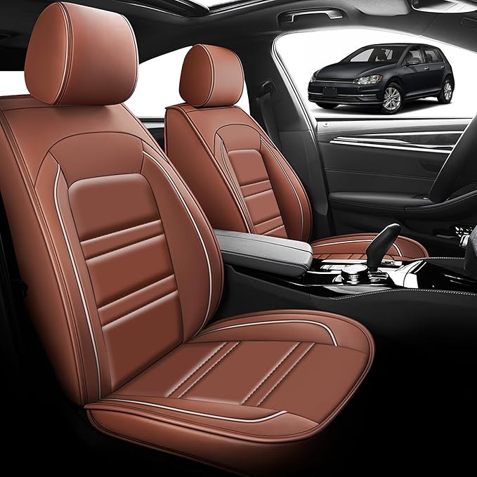 Seat Cover for VW Car Golf 2015-2019 | Car Seat Covers Front Seats, Waterproof Seat Protectors, Automotive Front Seat Covers (Front Seat, Coffee)