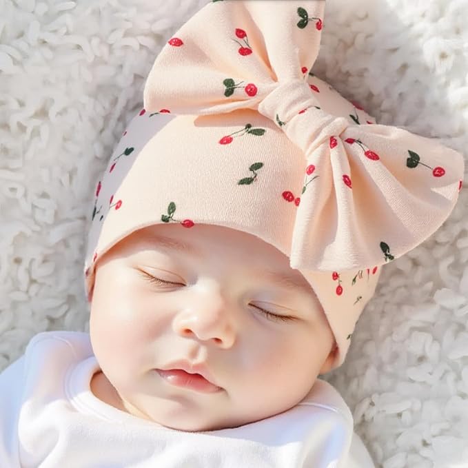 Bamery Newborn Baby Girl Hat Cotton Baby Bow Beanie Preemie Hats Spring Infant Hats for Girls 0-12 Months