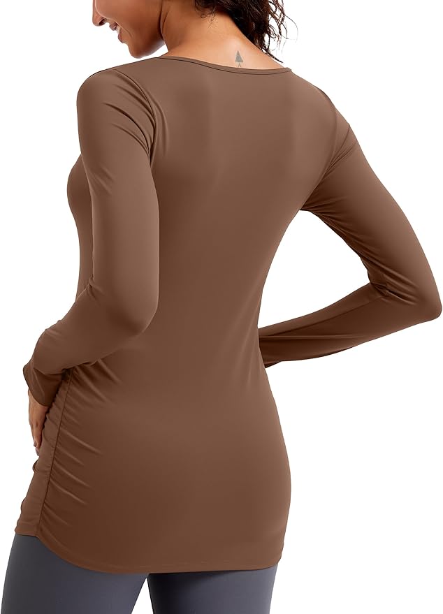 MathCat Maternity Long Sleeve Shirt with Thumbleholes, Maternity Tops Squar Neck Side Ruched Pregnancy Yoga Casual Tee