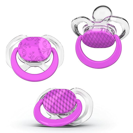 Smilo Baby Pacifier with Orthodontic Design for Healthy Dental Development - Stage 3 for Babies 9+ Months - Pack of 3X 100% Silicone Pacifiers BPA Free - Plum Purple