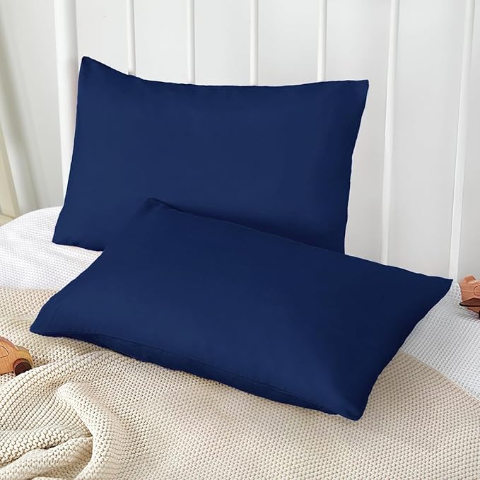TILLYOU Toddler Pillowcase 2 Pack with Envelope Closure,13" x 18" Silky Soft Microfiber Travel Kids Pillowcase for Boys and Girls,Navy