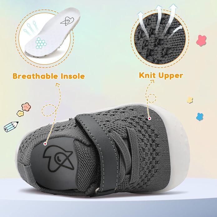 LeIsfIt Baby Shoes Girls Boys First Walking Shoes Infant Sneakers Crib Shoes Lightweight Non-Slip Shoes