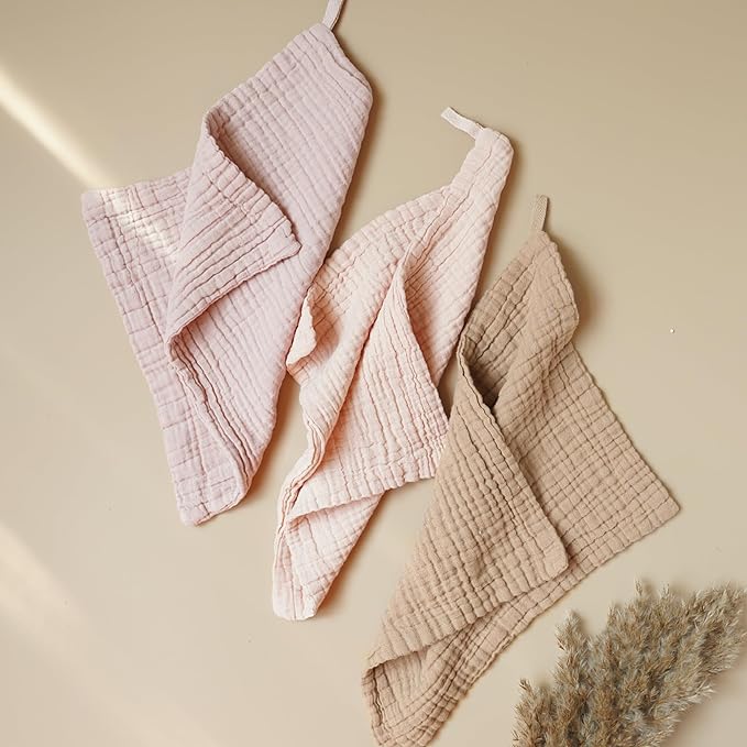Konssy Baby Muslin Washcloths 7-Pack, 100% Cotton Baby Bath Washcloths, Soft & Absorbent Wash Cloths and Burp Cloths for Newborn Kids Girls & Boys, 11x11 inches